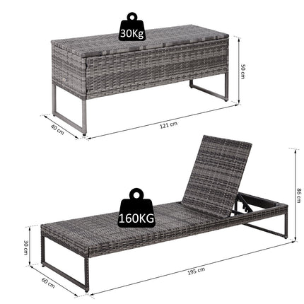 Set lehátek, 3 kusy – nastavitelné, šedý ratan