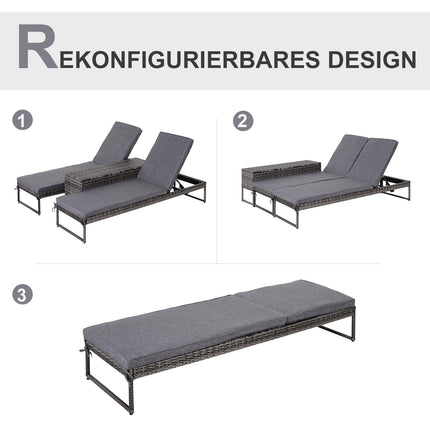 Set lehátek, 3 kusy – nastavitelné, šedý ratan