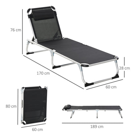 Polohovatelné lehátko z černé síťoviny, ergonomické a skládací