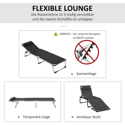 Polohovatelné lehátko z černé síťoviny, ergonomické a skládací