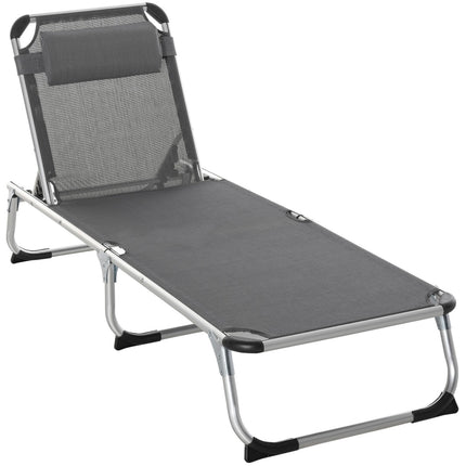 Polohovatelné lehátko ze šedé síťoviny, skládací a ergonomické