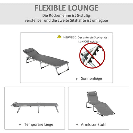 Polohovatelné lehátko ze šedé síťoviny, skládací a ergonomické