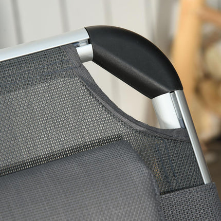 Polohovatelné lehátko ze šedé síťoviny, skládací a ergonomické