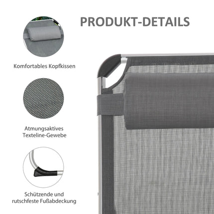 Polohovatelné lehátko ze šedé síťoviny, skládací a ergonomické