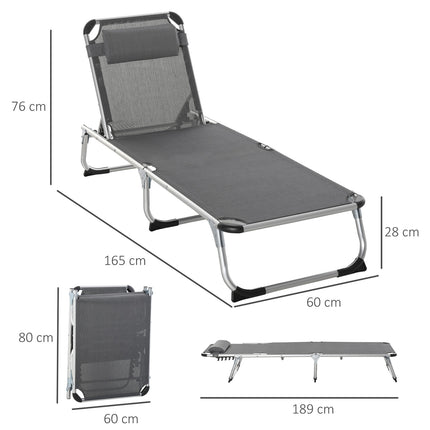 Polohovatelné lehátko ze šedé síťoviny, skládací a ergonomické