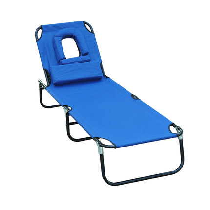 Zahradní lehátko modré s otvorem pro obličej pro relaxaci
