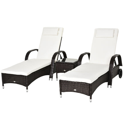 Sun lounger & table set in poly rattan, brown/creamy white