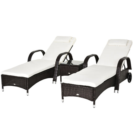 Sun lounger & table set in poly rattan, brown/creamy white