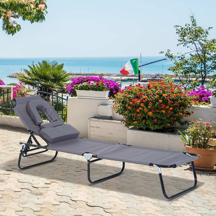 Sun lounger with face opening, grey, garden relaxation