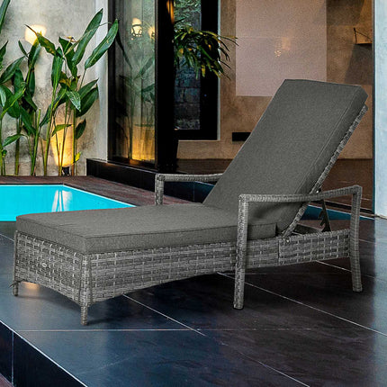 Adjustable rattan garden chair with cushion, Grey, 192 cm