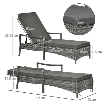 Adjustable rattan garden chair with cushion, Grey, 192 cm