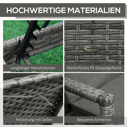 Adjustable rattan garden chair with cushion, Grey, 192 cm
