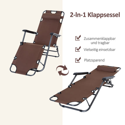Folding sun lounger with cushion, metal & Oxford fabric