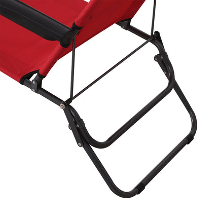 Folding sun lounger with cushion, metal frame, red fabric