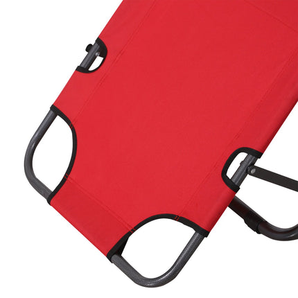 Folding sun lounger with cushion, metal frame, red fabric