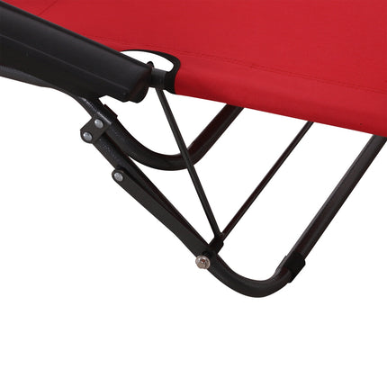 Folding sun lounger with cushion, metal frame, red fabric