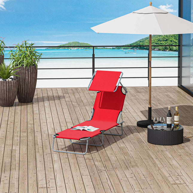 Ligstoel tuinligstoel opvouwbaar met zonwering, wellnessligstoel strandligstoel in rood 187 x 58 x 36 cm voor ontspannende uurtjes buitenshuis