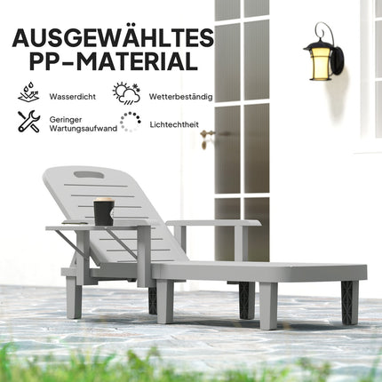 Outdoor sun lounger set, wooden look, adjustable in 5 positions