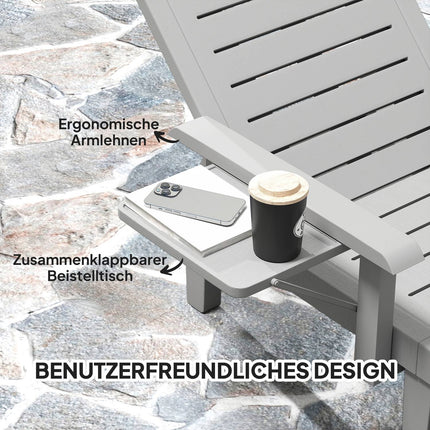 Outdoor sun lounger set, wooden look, adjustable in 5 positions