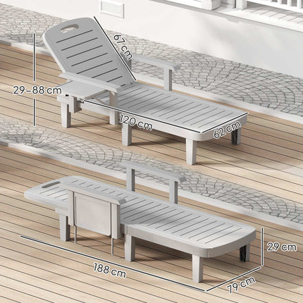 Outdoor sun lounger set, wooden look, adjustable in 5 positions