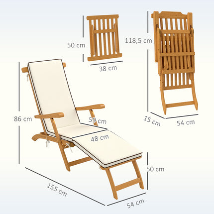 Dřevěné skládací zahradní lehátko s opěrkou nohou, teak