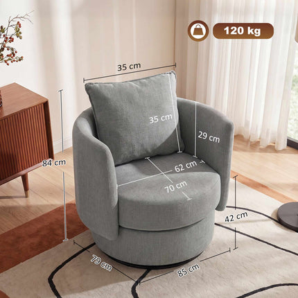 Otočné designové křeslo, základna 360, vzhled lnu, světle šedé