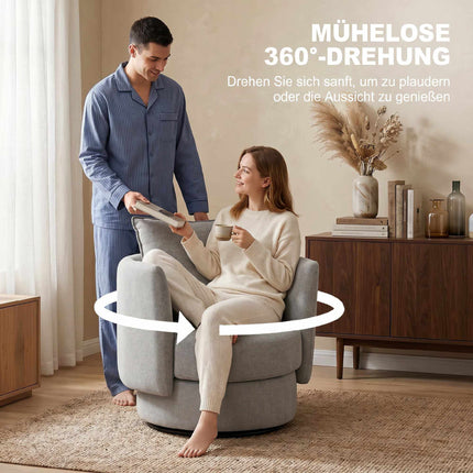 Otočné designové křeslo, základna 360, vzhled lnu, světle šedé