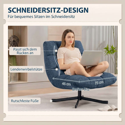 Otočné designové křeslo, žinylka bez područek, tmavě modré