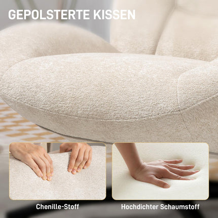 Otočné designové křeslo, krémově bílé, žinylková látka, ocelová základna
