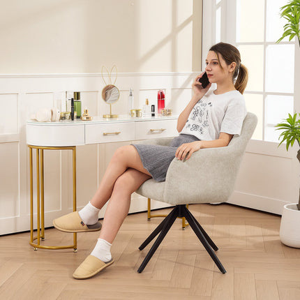 Otočné designové křeslo, látkové čalounění, ocelové nohy, béžové
