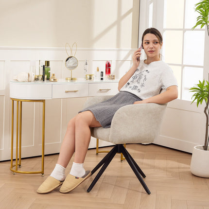 Otočné designové křeslo, látkové čalounění, ocelové nohy, béžové