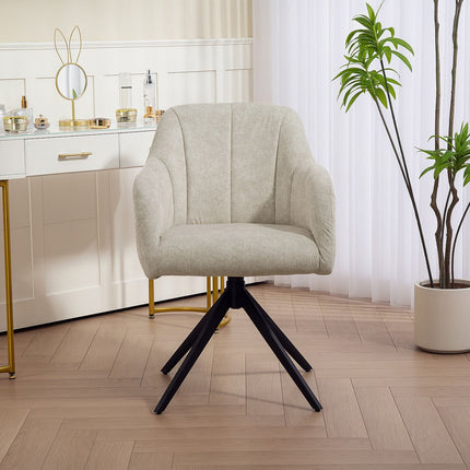 Otočné designové křeslo, látkové čalounění, ocelové nohy, béžové