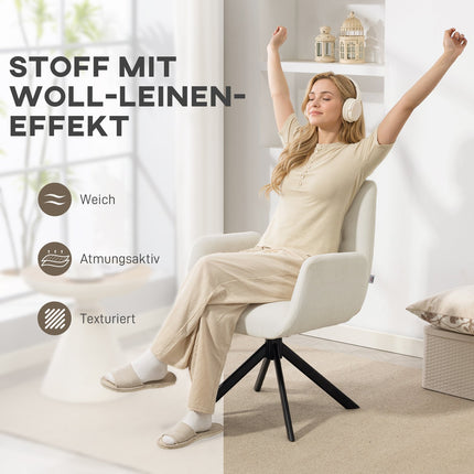Otočné designové křeslo, moderní design, krémově bílé, nosnost 120 kg