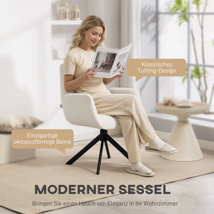 Otočné designové křeslo, moderní design, krémově bílé, nosnost 120 kg
