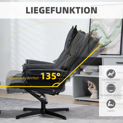 Polohovací otočné křeslo s taburetem, umělá kůže, černá
