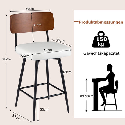 Otočné barové stoličky sada 2 ks, bílá koženka, ergonomické