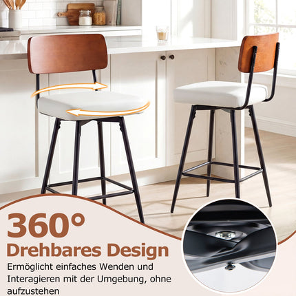 Otočné barové stoličky sada 2 ks, bílá koženka, ergonomické