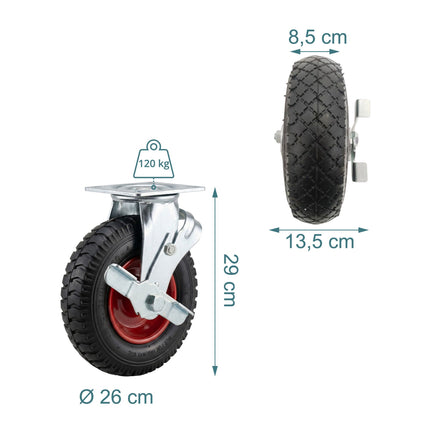 Sada otočných koleček s brzdou, nafukovací pneumatiky, 2 ks