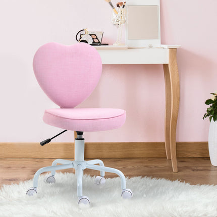 Pink Heart Swivel Chair, adjustable height, linen fabric