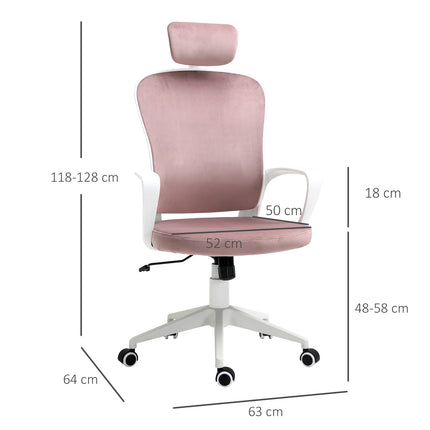 Ergonomická kancelářská židle, výškově nastavitelná, růžová 63X64X118-128cm