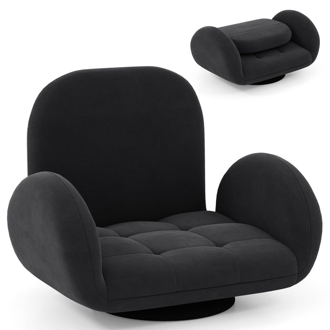 Swivel Floor Gaming Chair, Adjustable Backrest & Armrests, Black