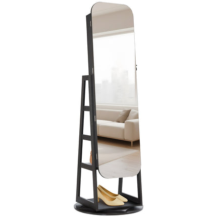 Swivel Jewelry Cabinet with Full-Length Mirror, Lockable