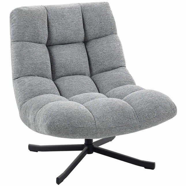 Draaibare loungestoel, armloze brede zitting, grijze chenille