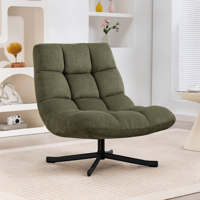 Draaibare loungestoel, brede zitting, waterbestendig chenille, groen