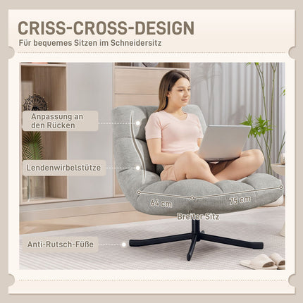 Swivel Lounge Chair, Wide Seat, Water-Resistant Chenille, Light Grey