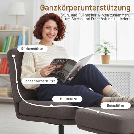 Otočné relaxační křeslo s taburetem, tmavě šedé vzhled lnu