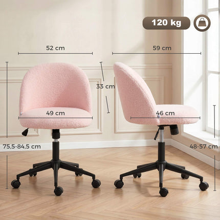 Otočná kancelářská židle, růžový teddy fleece, nastavitelná výška