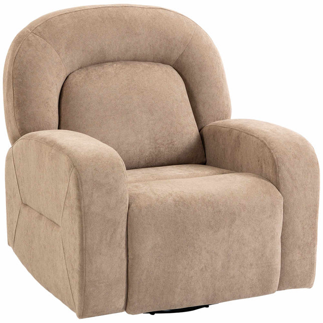 Otočné sametové polohovací křeslo, houpání 360, 135, khaki