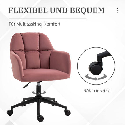 Pink height-adjustable office chair in velvet, capacity 120 kg