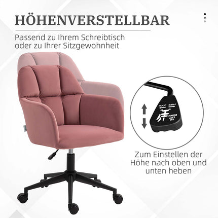 Pink height-adjustable office chair in velvet, capacity 120 kg